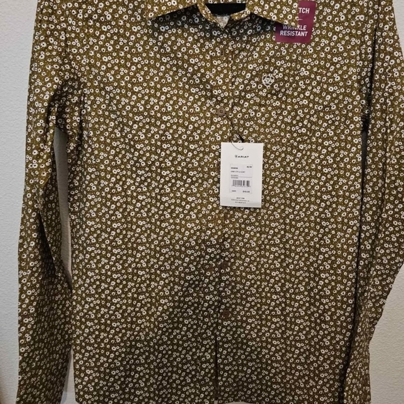 Ariat NWT Shirt Medium Brown Floral Western - Picture 6 of 7